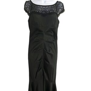 Xscape | Black Beaded Cap Sleeve Formal Dress | Mermaid